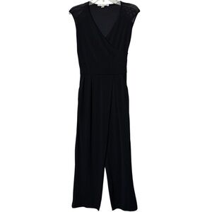 Boston Proper Black Wrap Jumpsuit XS Lace Sleeveless Wide Leg Pockets